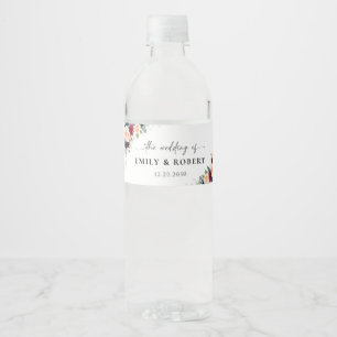 Burgundy and Navy Wedding Water Bottle Label