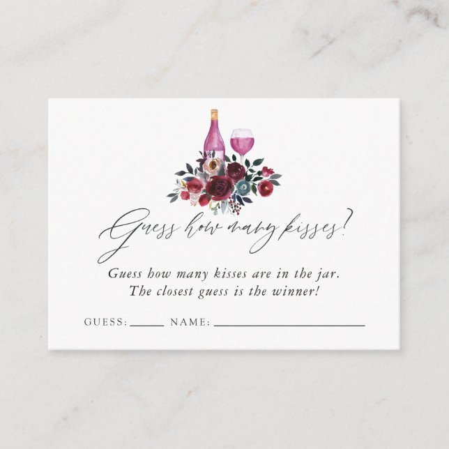 Burgundy and Navy Wine Tasting Bridal Shower Game Enclosure Card (Front)