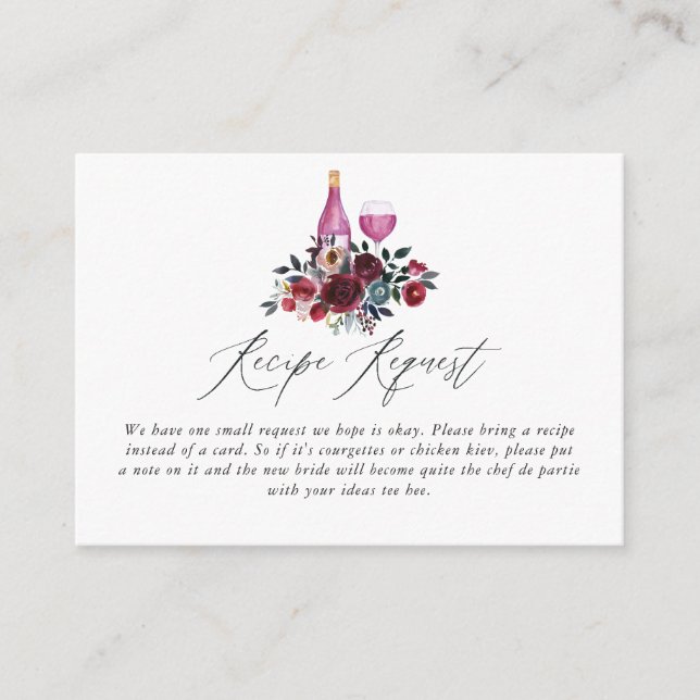 Burgundy and Navy Wine Tasting Bridal Shower Game Enclosure Card (Front)