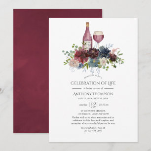 Burgundy and Navy Wine Tasting Celebration of Life Invitation