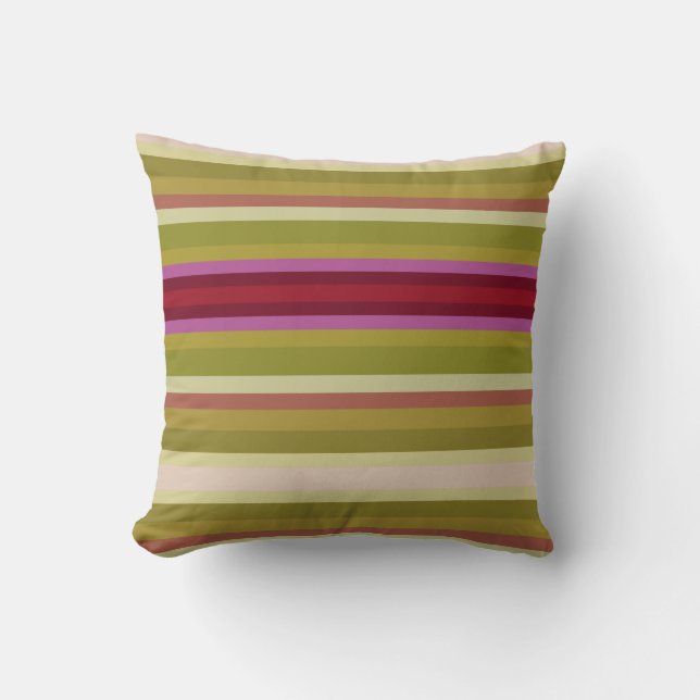 Burgundy And Olive Green Stripe Cushion (Front)