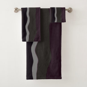 Burgundy and Olive Wavey Stripes Bath Towel Set