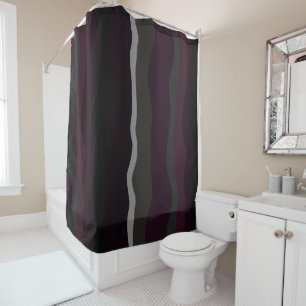 Burgundy and Olive Wavey Stripes Shower Curtain