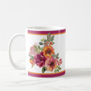 Burgundy and orange fall watercolor flowers coffee mug