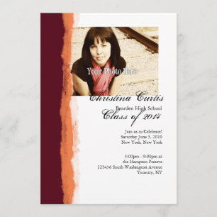 Burgundy and Orange Torn Paper Graduation Invitation