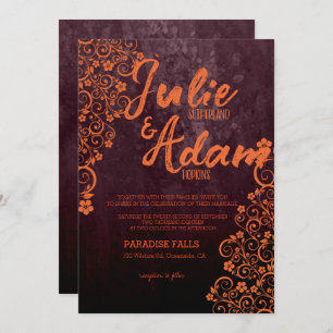 Burgundy and Orange Wedding Invitation
