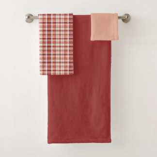 Burgundy and Peach Bath Towel Set