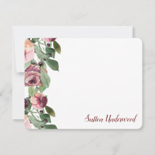 Burgundy and Peach Floral Watercolor Card