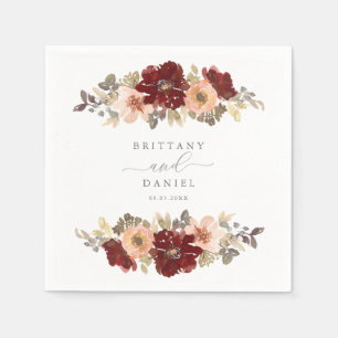 Burgundy and Peach Floral Wedding Napkin
