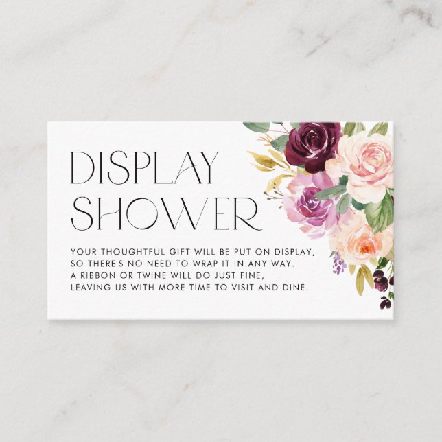 Burgundy and Peach Flowers Fall Display Shower Enclosure Card (Front)