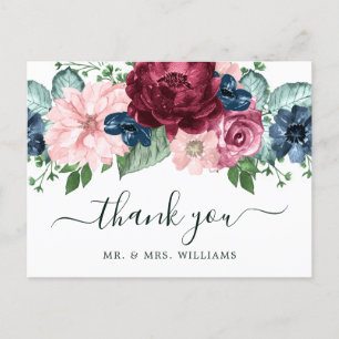 Burgundy and Peach Water Colour Floral Announcement Postcard