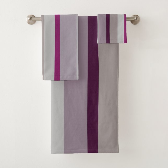 Burgundy and pink Abstract Stripes Bath Towel Set (Insitu)
