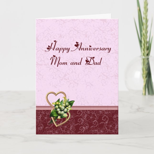 Burgundy and Pink Anniversary Mum and Dad Card (Front)