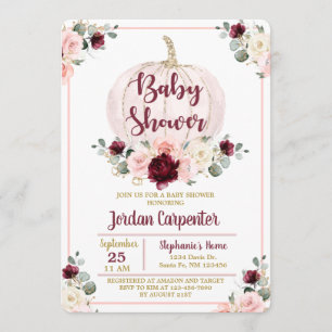 Burgundy and Pink Baby Girl Shower Invitation