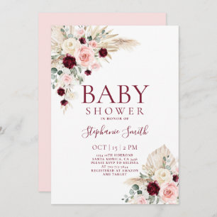 Burgundy and Pink Baby Shower Girl Invitation