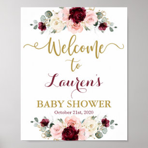 Burgundy and Pink Baby Shower welcome sign