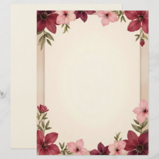 Burgundy and Pink Border Stationery Paper Custom Letterhead