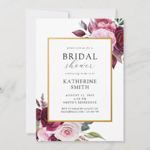 Burgundy and Pink Elegant Floral Bridal Shower Invitation