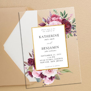 Burgundy and Pink Elegant Floral Wedding Acrylic Invitations