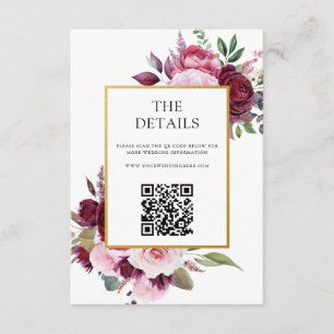 Burgundy and Pink Elegant Floral Wedding Enclosure Card