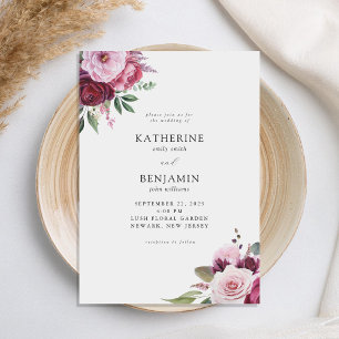 Burgundy and Pink Elegant Floral Wedding Invitation