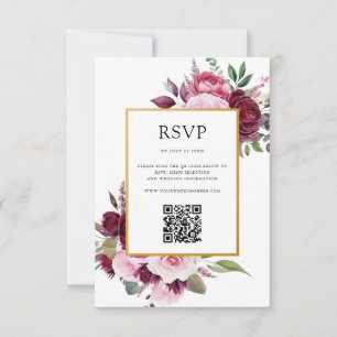 Burgundy and Pink Elegant Floral Wedding RSVP Card