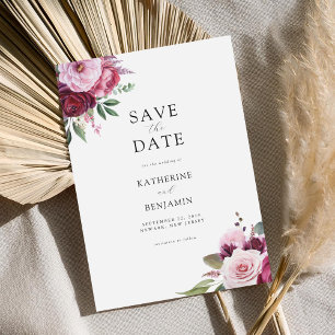 Burgundy and Pink Elegant Floral Wedding Save The Date