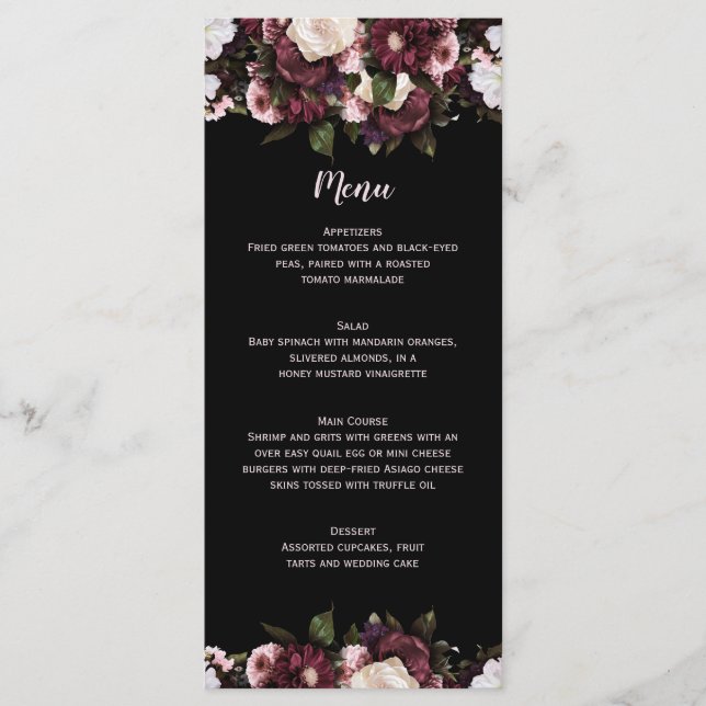 Burgundy and Pink Floral Bouquet Wedding Menu (Front)