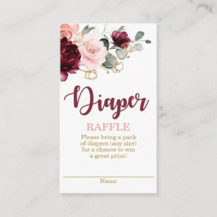 Burgundy and pink floral Diaper Raffle Enclosure Card