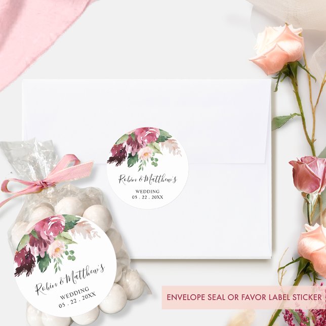 Burgundy and Pink Floral Envelope Seal / Favour (Creator Uploaded)