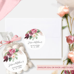 Burgundy and Pink Floral Envelope Seal / Favour