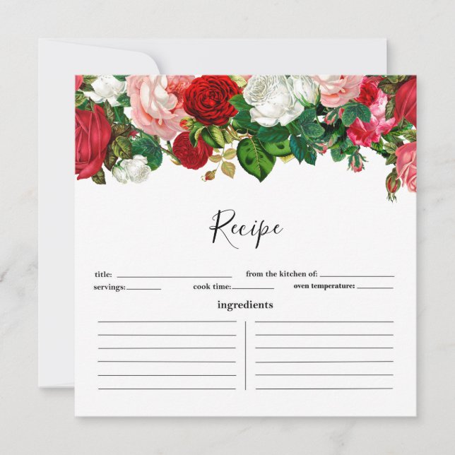 Burgundy and Pink Floral Garland Recipe Card (Front)