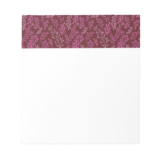 Burgundy and Pink Floral Tropical Leaf Pattern Notepad (Front)