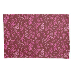 Burgundy and Pink Floral Tropical Leaf Pattern Pillowcase