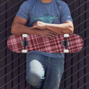 Burgundy and Pink Plaid Tartan Design Skateboard