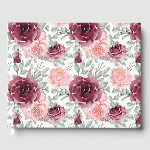 Burgundy and Pink Preppy Chic Roses Guest Book
