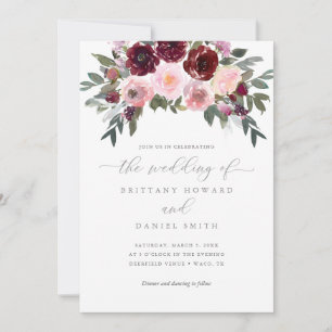 Burgundy and Pink Rose Greenery Wedding Invitation