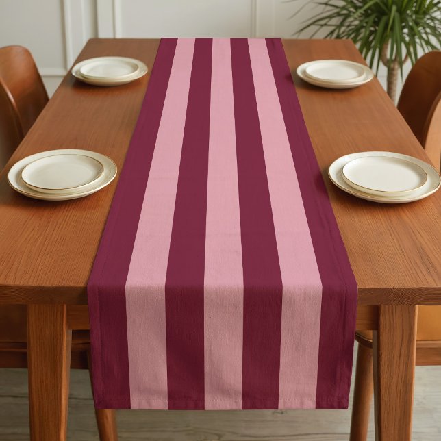 Burgundy And Pink Stripe Pattern Bold Cherry Red Short Table Runner (Creator Uploaded)