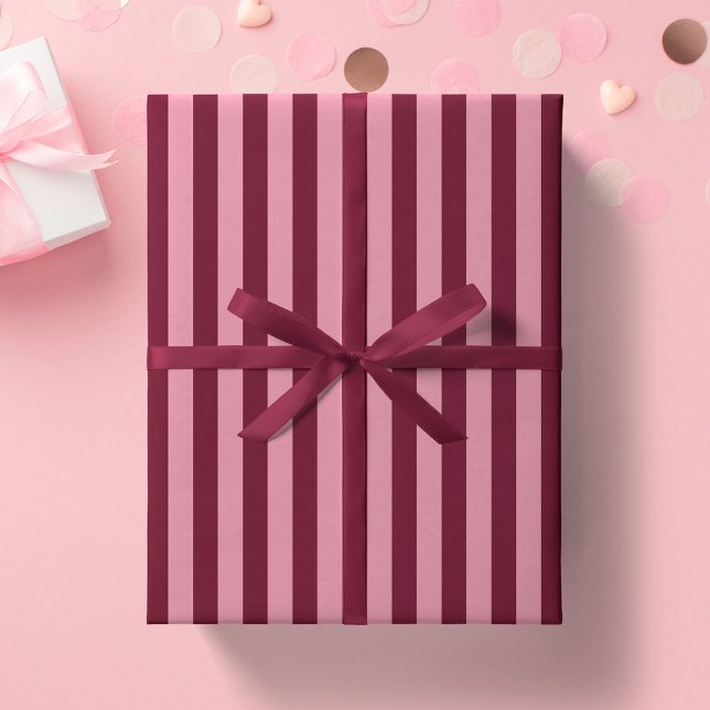 Burgundy And Pink Stripe Pattern Bold Cherry Red Wrapping Paper (Creator Uploaded)