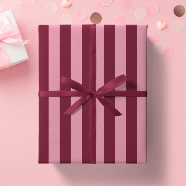 Burgundy And Pink Stripe Pattern Bold Cherry Red Wrapping Paper (Creator Uploaded)