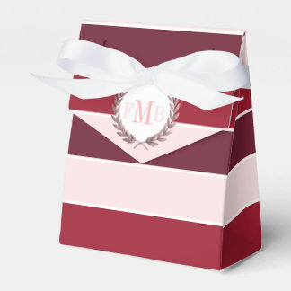 Burgundy and pink stripes and initials wedding favour box