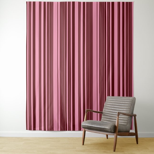 Burgundy and Pink Stripes Pattern Design  Tapestry (In Situ)
