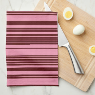 Burgundy and Pink Stripes Pattern Design Tea Towel