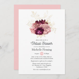 Burgundy and Pink Virtual Baby or Bridal Shower Invitation