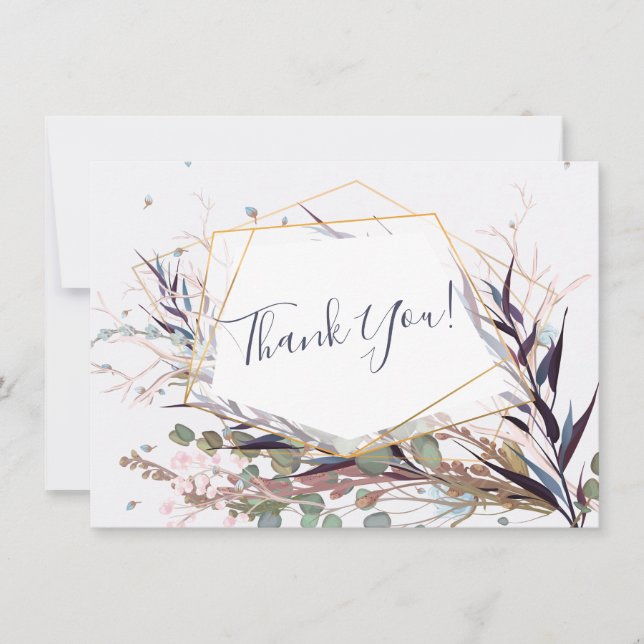 Burgundy and Pink Wild Flowers Thank You Card (Front)