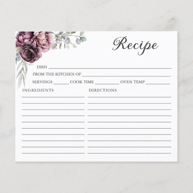 Burgundy and Plum Fall Floral Recipe Card (Front)