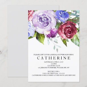 Burgundy and Purple Floral Bridal Shower Invitation