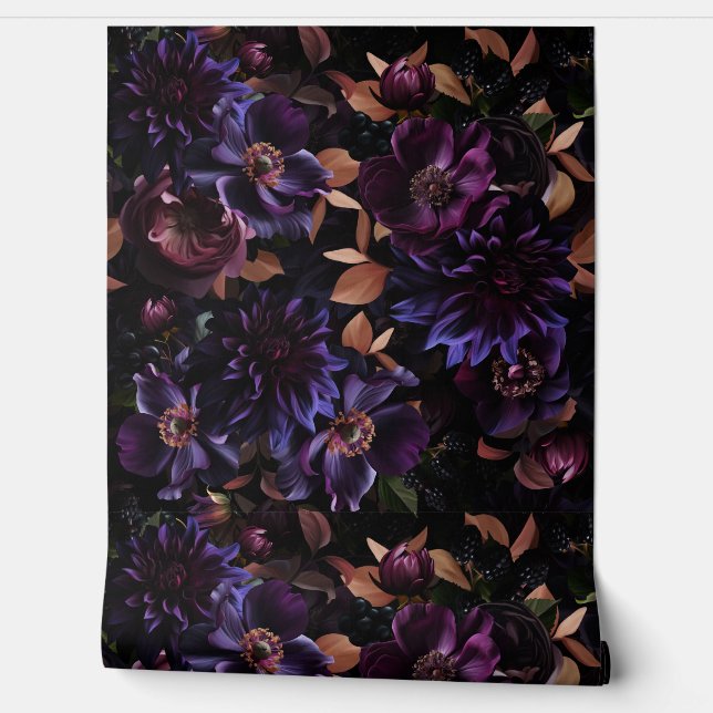 Burgundy And Purple Gothic Midnight Garden Wallpaper (Unrolling)