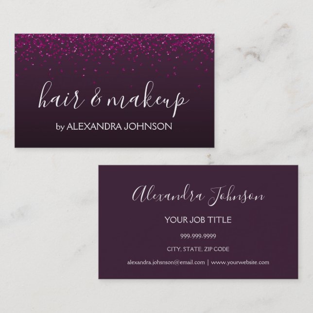 Burgundy and Purple Hearts Confetti Salon Business Card (Front/Back)