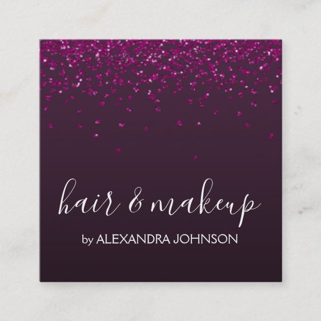 Burgundy and Purple Hearts Confetti Salon Square Business Card (Front)